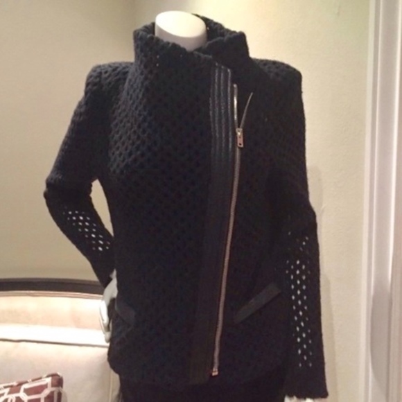 IRO Jackets & Blazers - HOST PICK!!  BLK Wool Open Knit Lthr Trim Moto